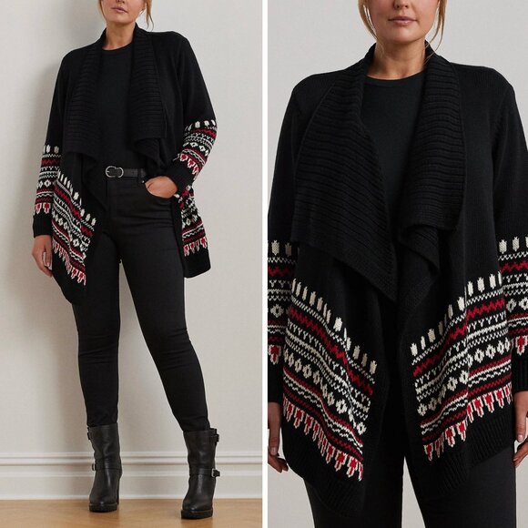 Lauren Ralph Lauren Plus Size Fair Isle Cotton Shawl Collar Cardigan Size 2X - Picture 1 of 16